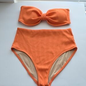 Old Navy Orange Ribbed Bikini Set High Waist Bottom Bandeau Top Medium G174